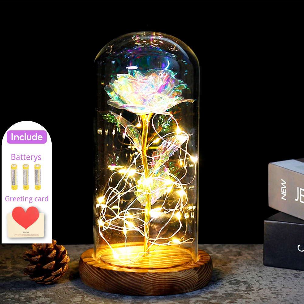 ASLLIGHT Rose led light with led Light in Glass Dome On Wooden,gifts ...