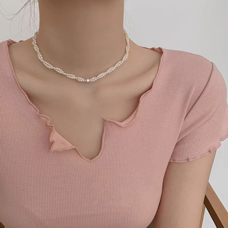 Vòng Cổ Sợi Ngọc Trai Dây Chuyền Xương Đòn Dây Lưng Xếp Chồng Cho Nữ Dây Chuyền Ngọc Trai Trang Sức Cổ Thời Trang