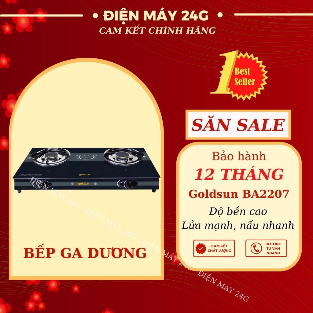 Bếp gas dương Goldsun BA2207 bếp ga đôi tiết kiệm gas Mặt kính chịu lực chịu nhiệt dễ dàng vệ sinh hàng chính hãng bảo hành 12 tháng