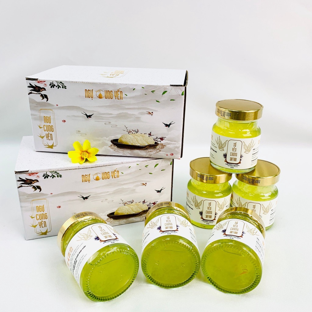 Set 6 hũ yến sào chưng saffron ngự cung yến cao cấp bồi dưỡng sức khoẻ cải thiện da làm quà tặng biếu tết 70ml/hũ