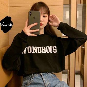 Áo Croptop nữ form rộng Unisex tay dài WONDRUOS Freesize 45-70kg áo thun nam form rộng tay dài áo phông nữ form rộng