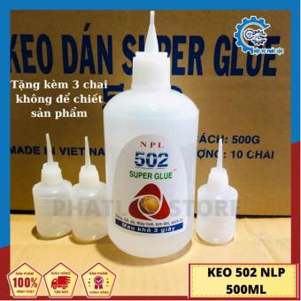 Keo 502 NLP - keo dán sắt lớn lọ tròn siêu dính 500ml -Tặng kèm 3 chai rỗng nhỏ để chiết sản phẩm
