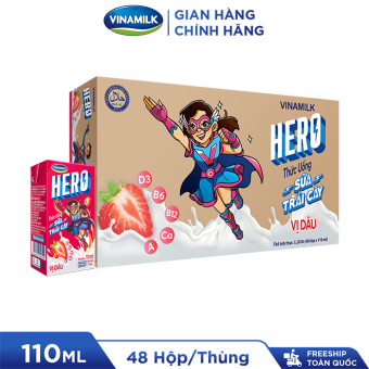 2 Thùng Thức uống Sữa trái cây Hero Vị Dâu 110ml - 48 hộp/Thùng