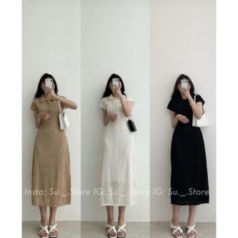 Set váy cổ polo cúc dọc đan dây lưng kèm váy dây cổ yếm - 247StoreFashion