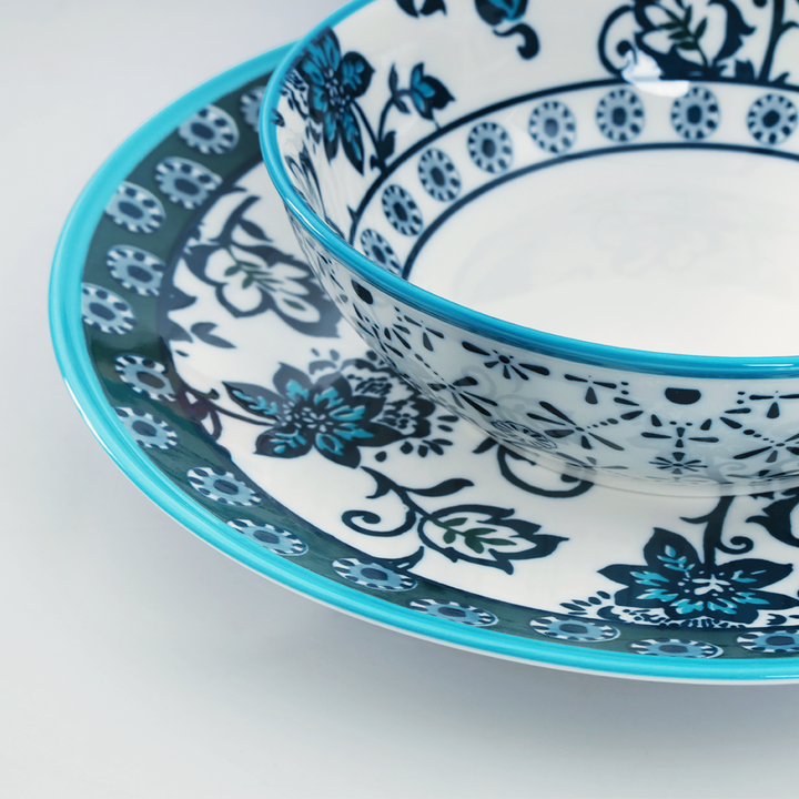 Danny Home Vintage Floral Teal Design Dinner Set 24Pcs