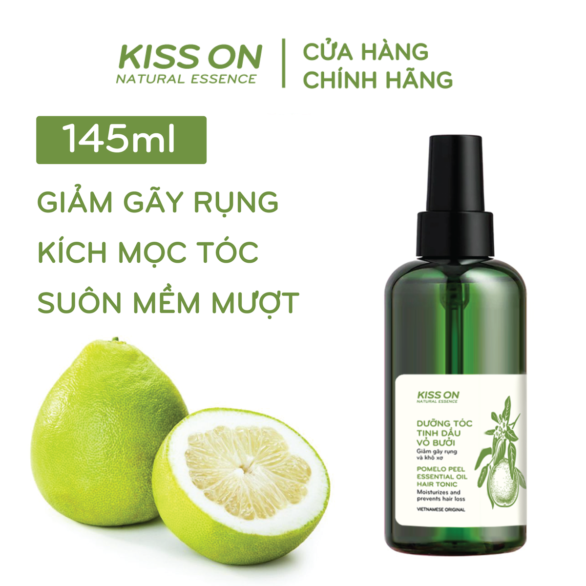 Xịt mọc tóc tinh dầu vỏ bưởi KISS ON 145ml - Giúp ngăn ngừa rụng tóc, kích mọc tóc, cung cấp dưỡng chất cho tóc suôn mượt, chắc khỏe