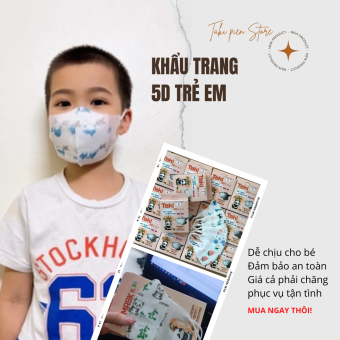 Khẩu trang 5d mask trẻ em (từ 1-10 tuổi) kids Taki và Nhật Minh chính hãng, khẩu trang cho bé dày 3 lớp kháng khuẩn, vải không dệt, quai thun, ngăn ngừa bụi mịn, sản xuất theo quy trình của nhật bản đảm bảo an toàn