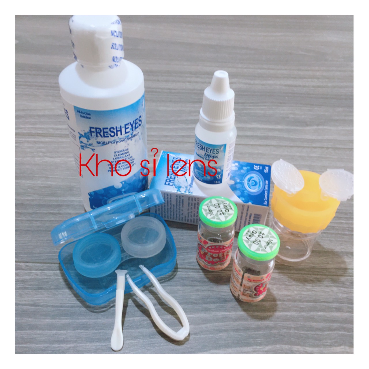 [Combo siêu tiết kiệm] Combo tiết kiệm cho người mới dùng lens gồm 1 chai ngâm + nhỏ mắt + 1 cốc rửa+ 1 đôi lens + 1 bộ khay gương dụng cụ cực chất (Khách được chọn mẫu lens tuỳ ý)