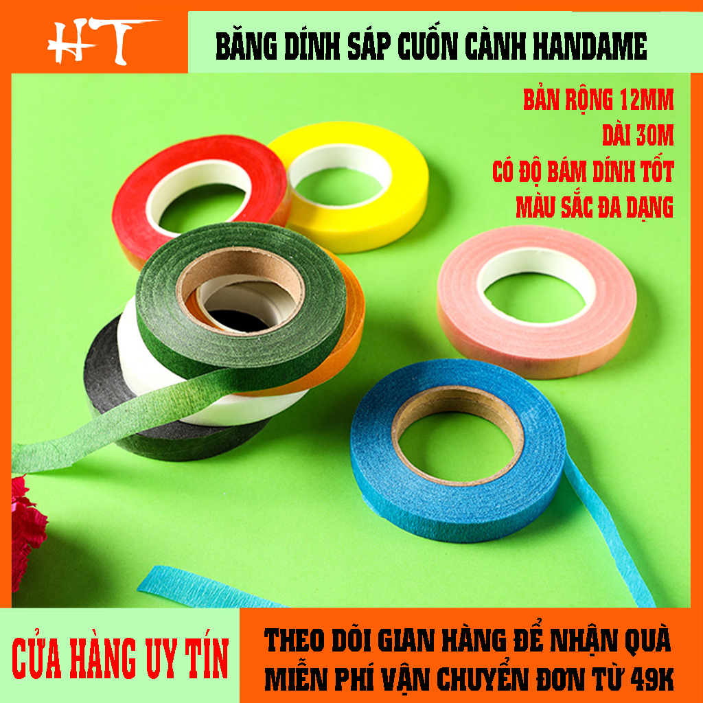 Băng dính sáp cuốn cành hoa, thân cành hoa đủ màu, sáp nâu, sáp xanh đậm