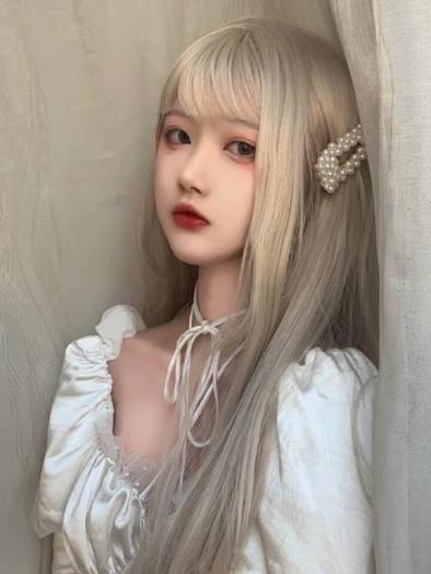 Tóc giả nữ giá rẻ 🤡🤡-Tóc giả nguyên đầu thẳng vàng tây, 7007