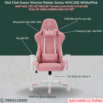 Ghế Chơi Game Warrio WGC 206 | Ghế Gaming Màu Hồng | Tay Ghế 2D | Da PU Cao Cấp | Khung Kim Loại | Bảo Hành 12 Tháng