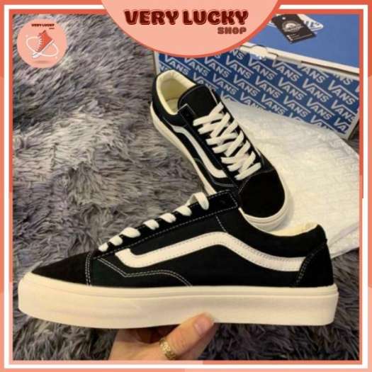 ✹  Giày Vans Old Skool - Giày Sneaker Vans Đen kẻ trắng nhung nỉ cao cấp nam nữ