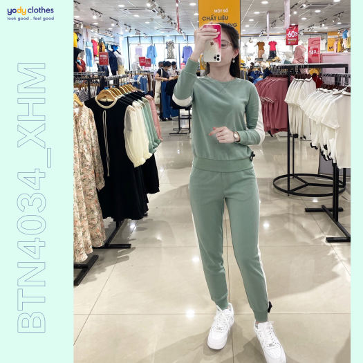 Đồ bộ nỉ nữ Thu Đông YODY mặc nhà đơn giản thanh lịch giữ ấm tốt BTN4034
