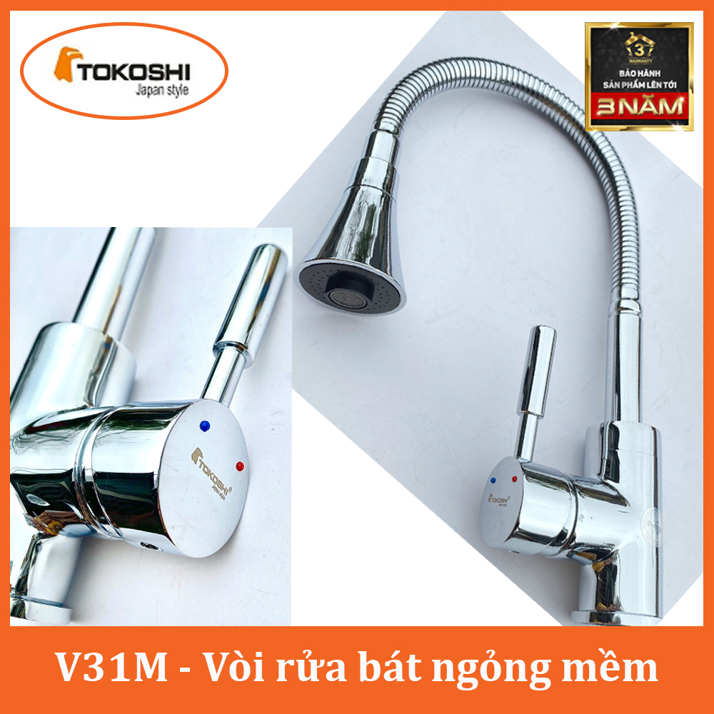 Vòi rửa chén bát nóng lạnh ngỏng mềm cao cấp xoay 360 độ - Vòi rửa chén bát đồng thau mạ Chrome sáng bóng có kèm dây cấp