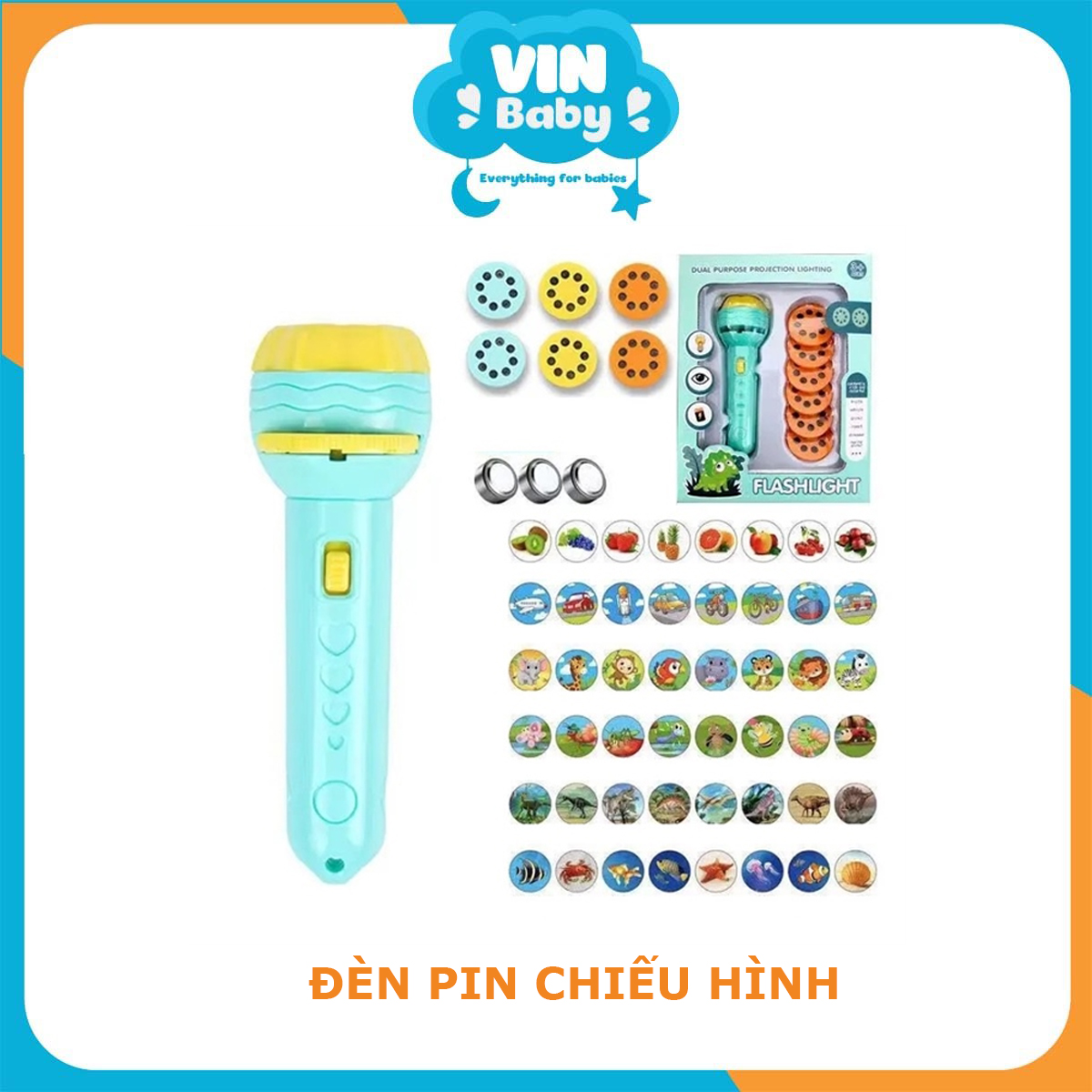 Đèn pin chiếu hình - Đồ chơi đèn pin chiếu 80 hình động vật trọn bộ - VinBaby