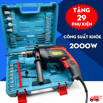 Bộ Khoan Điện Công Suất Khủng 2000W - Tặng 29 Phụ Kiện Tiện Dụng ( Khoan, Bắt Vít, Siết Ốc Bulong , Mài ) - Đầu Kẹp 13 ly - Máy Khoan Cầm Tay