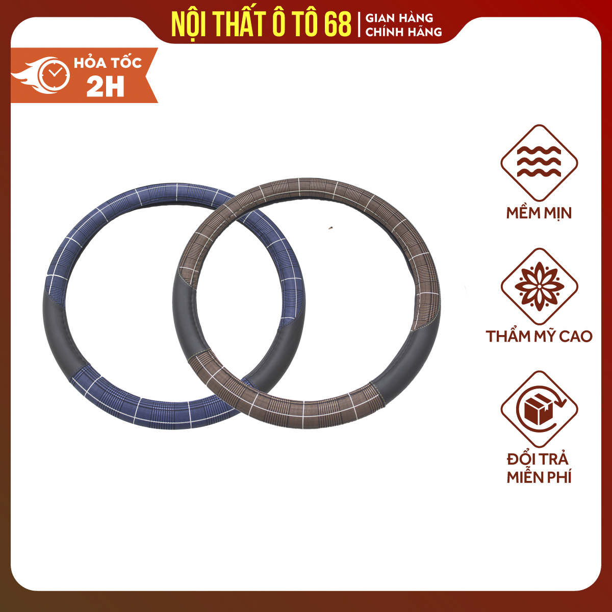 Bọc vô lăng khâu chỉ xe hơi, ô tô giả da mềm chống trượt mã SWC8122