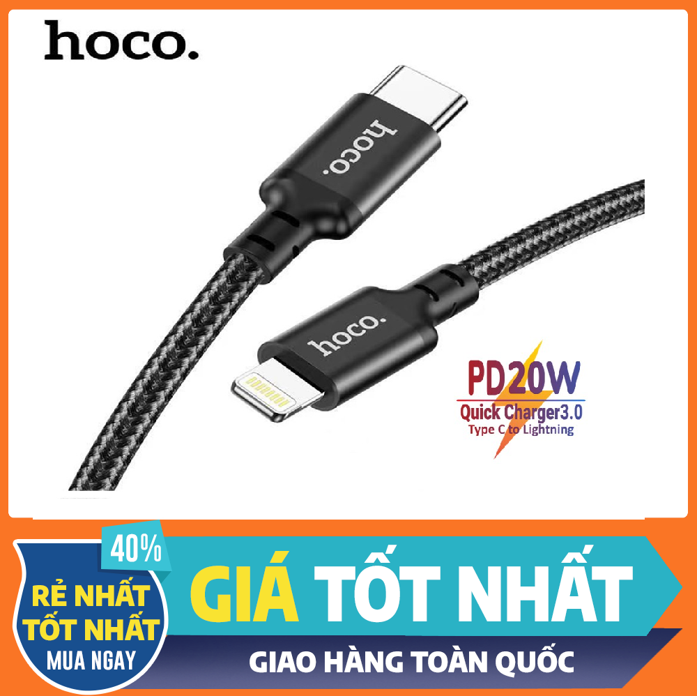Cáp Sạc Nhanh Hoco X14 PD 20W Type-C to Lightning - Dây Sạc Iphone Quick Charger 3.0 Dây Dù Chống Đứt, Gãy Dài 1M