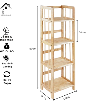 Kệ sách gỗ 4 tầng ngang 38, 50, 65, 80, 90cm