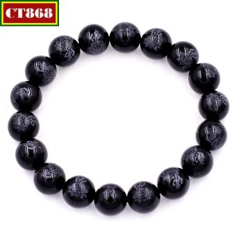Vòng tay chuỗi hạt đá thạch anh đen chữ phật trắng 10 ly 18 hạt