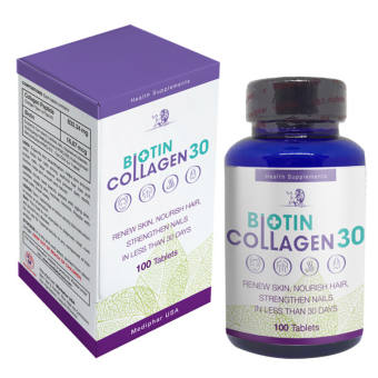 Làm mới da, dưỡng tóc, khỏe móng chưa tới 30 ngày Viên uống Biotin Collagen 30-Hộp 100 viên