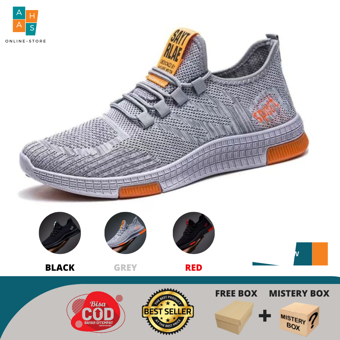 Sepatu Sneakers Pria Olahraga Sport Shoes Casual Spatu Sneaker Sniker Running Shoes Ori Original Outdoor Lokal Local Terbaik Air Mesh Lentur Pria Running Jogging Premium Fashion Remaja Cowok Pria Laki Laki Dewasa Hijau Abu Merah Size 39 38 40 41 42 43