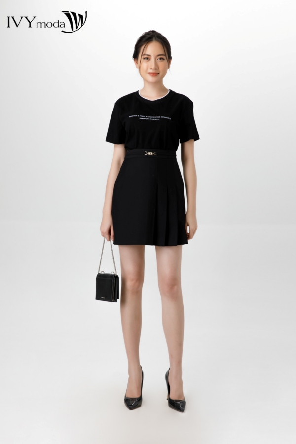 Chân váy phối móc cài kim loại ivy moda ms 31b9191