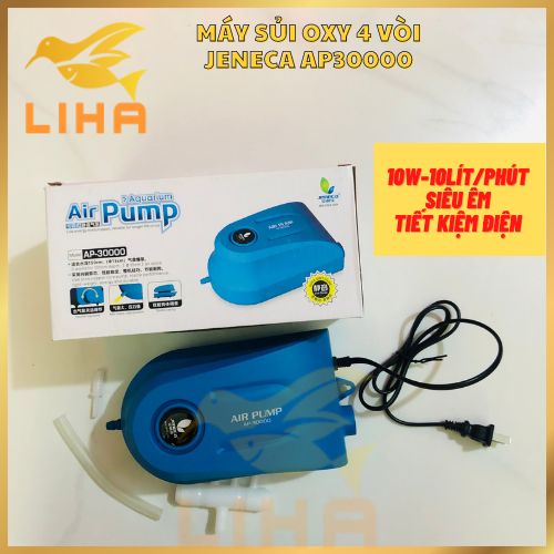 Máy Sủi Oxy 4 Vòi Jeneca AP30000 (10W-10Lít/Phút) - Máy Oxi Cho Bể Cá