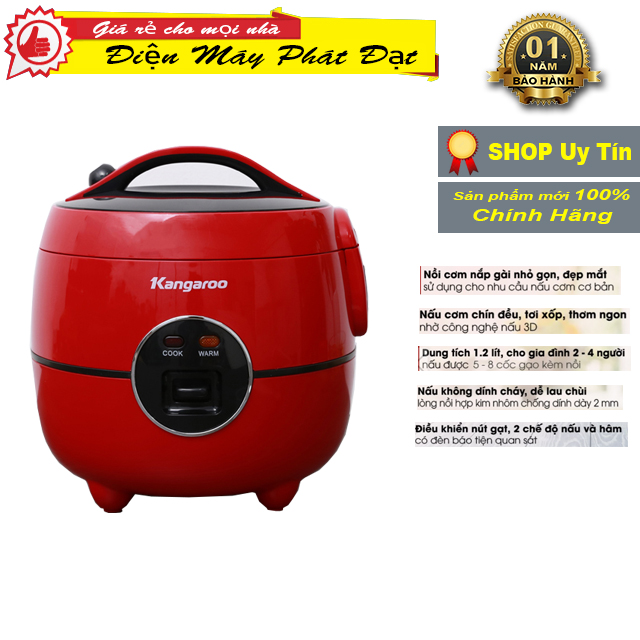 Nồi cơm điện kangaroo 1.2 lít kg822 đỏ