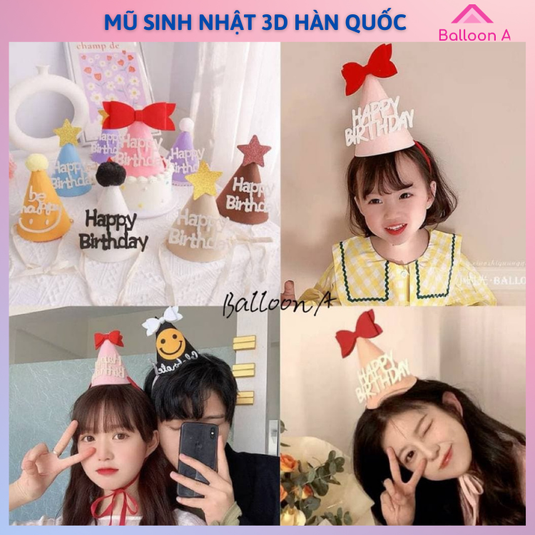 Mũ sinh nhật 3D phong cách Hàn Quốc xinh xắn, phù hợp với mọi lứa tuổi