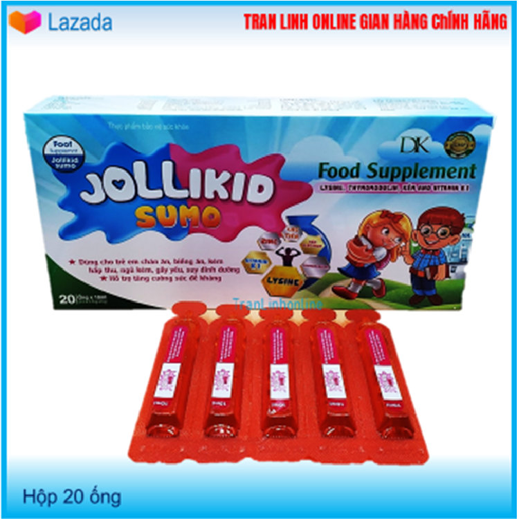 Siro Jollikid Sumo, Tăng Sức Đề kháng, Dùng cho trẻ chán Ăn, biếng Ăn kém hấp thu, Ngủ kém, Gầy yếu, suy dinh dưỡng, bổ Xung Kẽm nano, Vitamin B1, Tran linh online hộp 20 ống