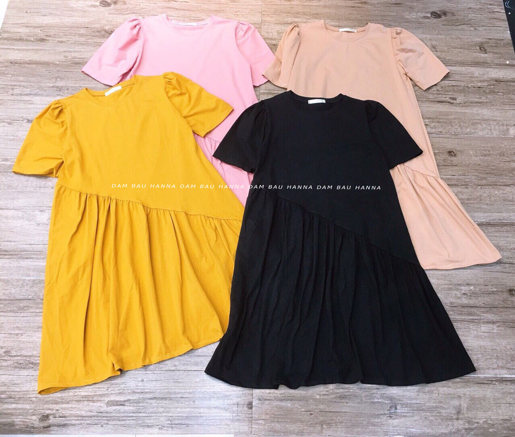 [HANNA] Đầm bầu thun cotton mặc ở nhà vải cotton lạnh loại 1 size 40-75kg vải mềm mát đường may chắc chắn lên dáng đẹp