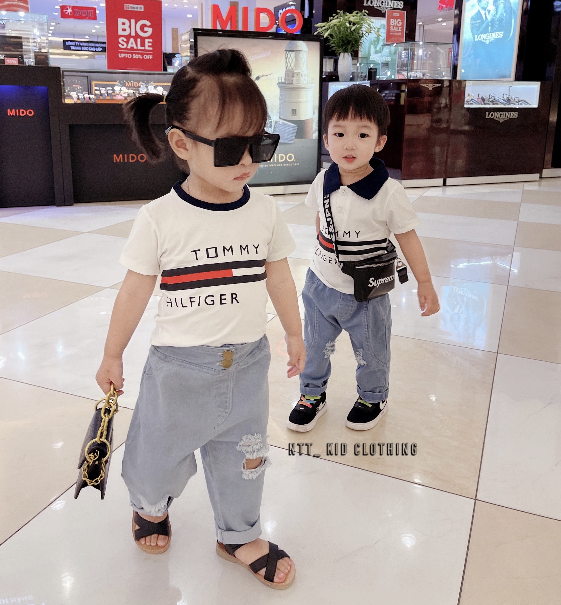 Sét tomy jean dài bé trai bé gái mặc hè cực chất size 8/22kg