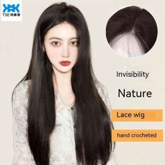 TSE tóc giả tóc nữ dài thẳng ren phía trước tay móc trung tâm vô hình chia bangs không có dấu vết Tóc Giả che đen dài thẳng Lưới Kín đầu đỏ Bìa