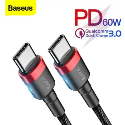 Baseus 0.5m/1m/2m 60W Fast Charging USB Type C Cable To USB C Cable For Samsung S10 Xiaomi Mobile Phone USBC PD Charger USB-C Type-C Cable (1)