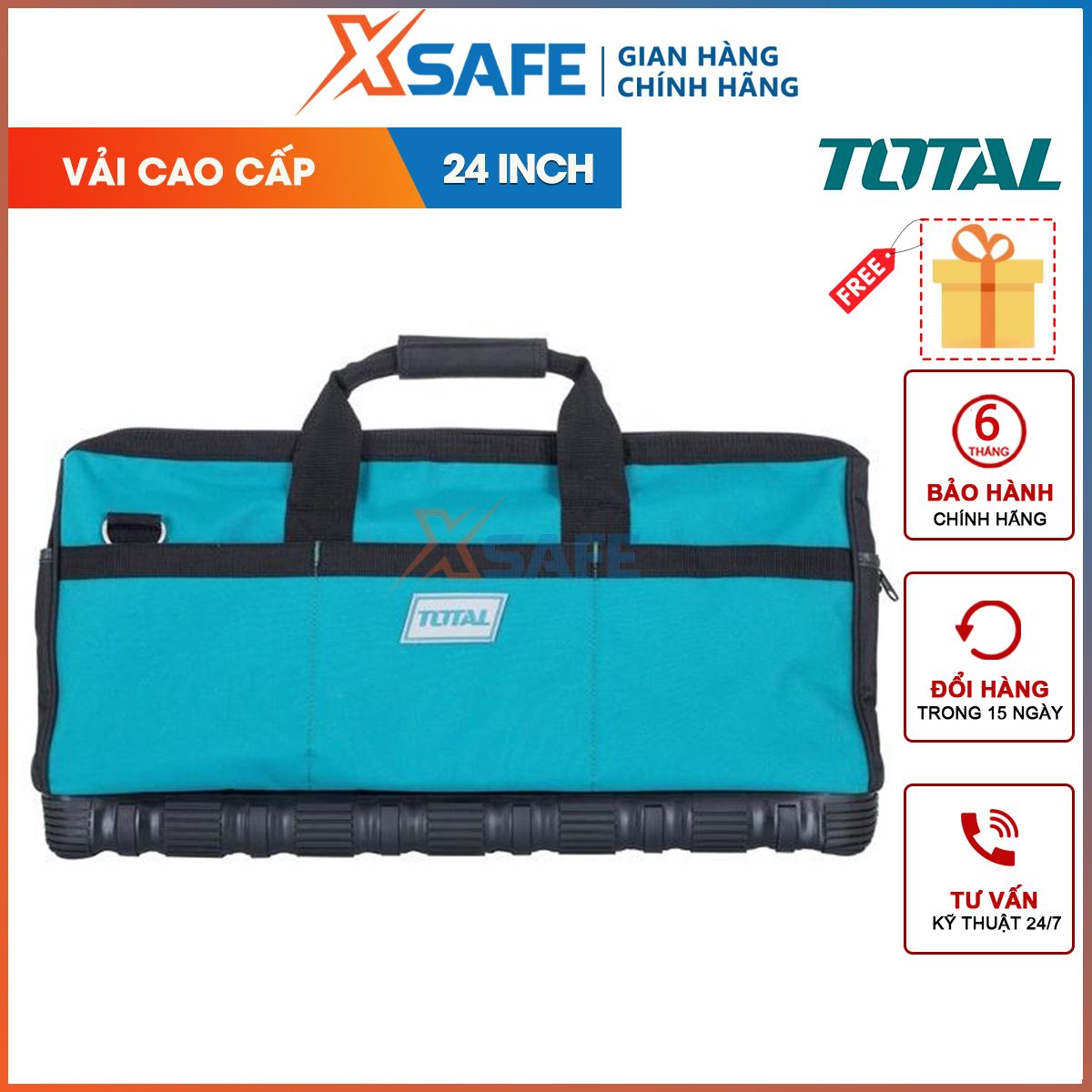 Túi đựng đồ nghề dụng cụ Total 24inch đáy nhựa chống va đập, siêu bền bỉ, giỏ đựng đồ nghề kỹ thuật cho thợ điện, điện lạnh, cơ khí, bảo trì