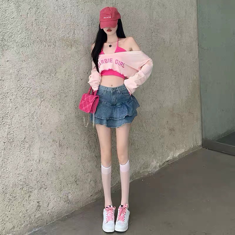 Set áo croptop barbie kèm áo yếm sexy