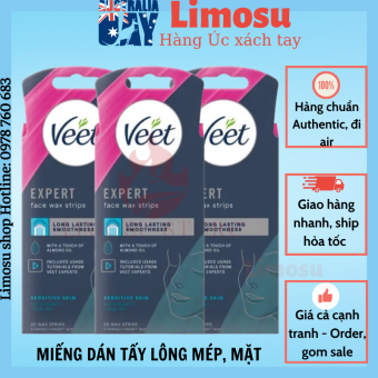 Tẩy lông mặt Veet Expert, Wax Ria Mép, Miếng dán wax lông Veet cho mặt, hộp 20 miếng