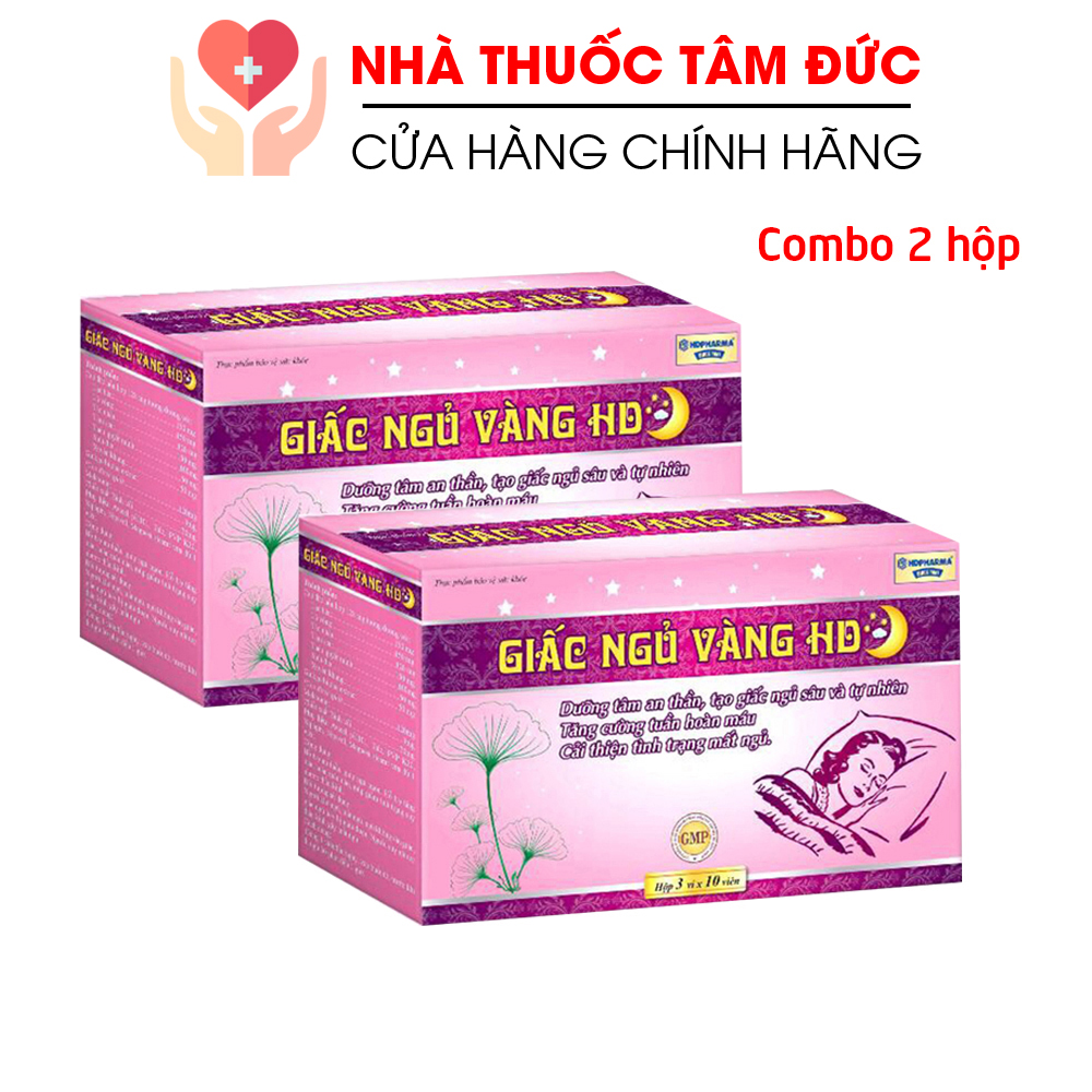 Combo 2 hộp Viên uống ngủ ngon thảo dược Giấc Ngủ Vàng HD dưỡng tâm an thần, giảm stress mất ngủ - Hộp 30 viên