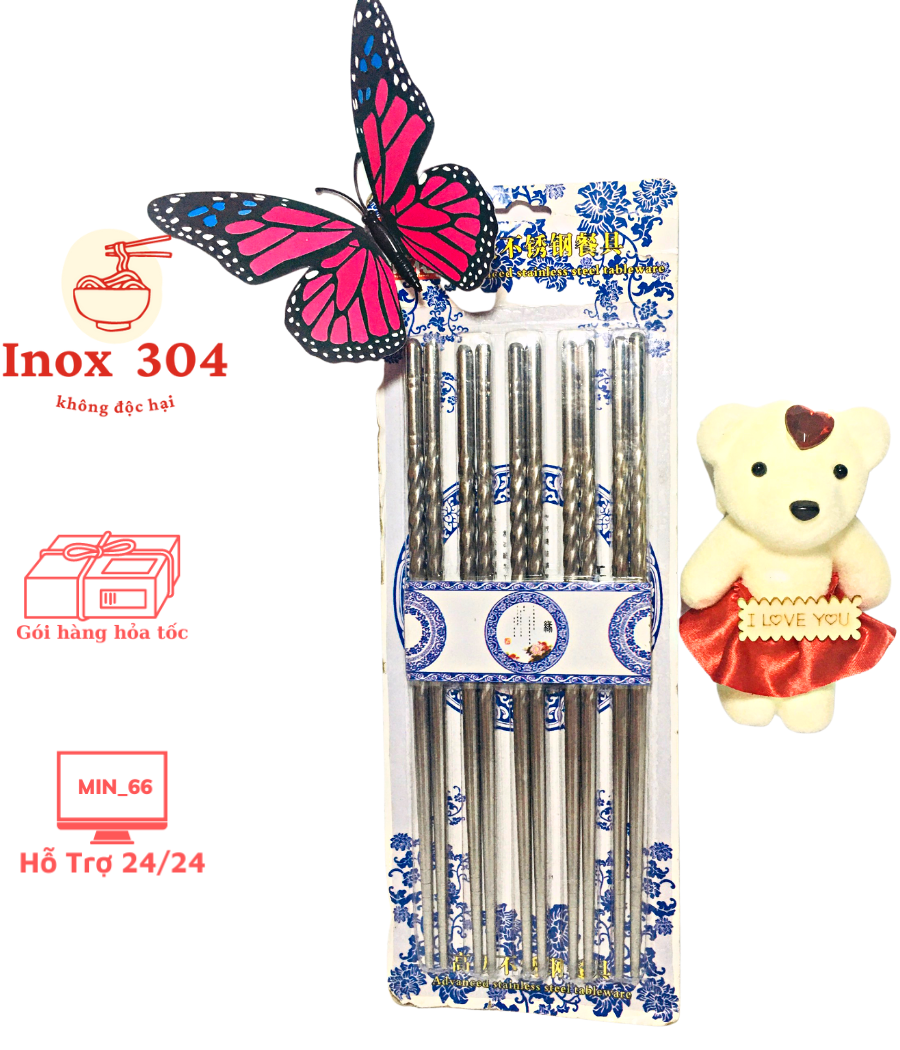 5 đôi đũa inox 304 xoắn chống trơn trượt-an toàn vệ sinh