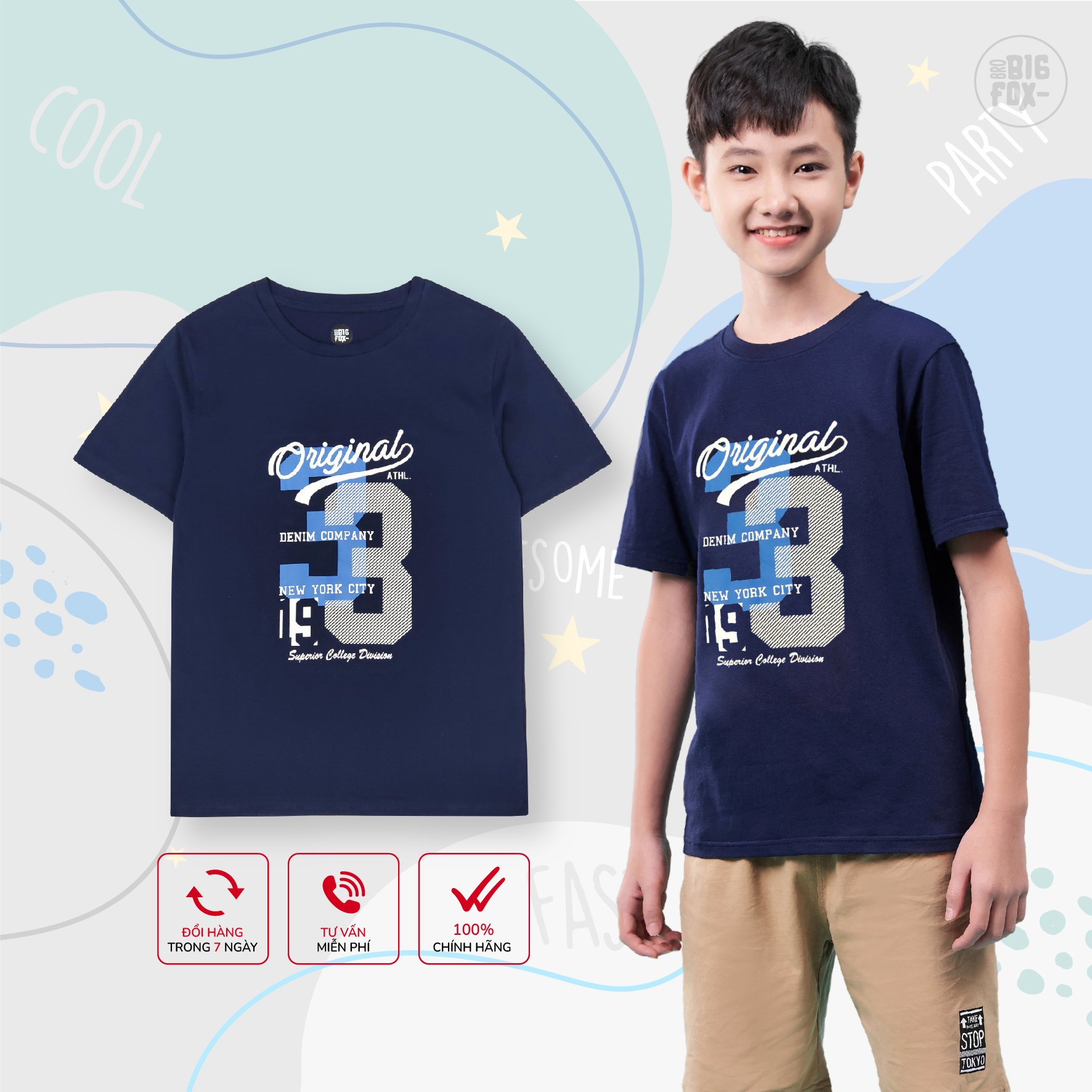 Áo bé trai size đại, áo thun cho bé chất cotton phong cách Âu Mỹ hình in số 3 original 11 - 38 kg QATE