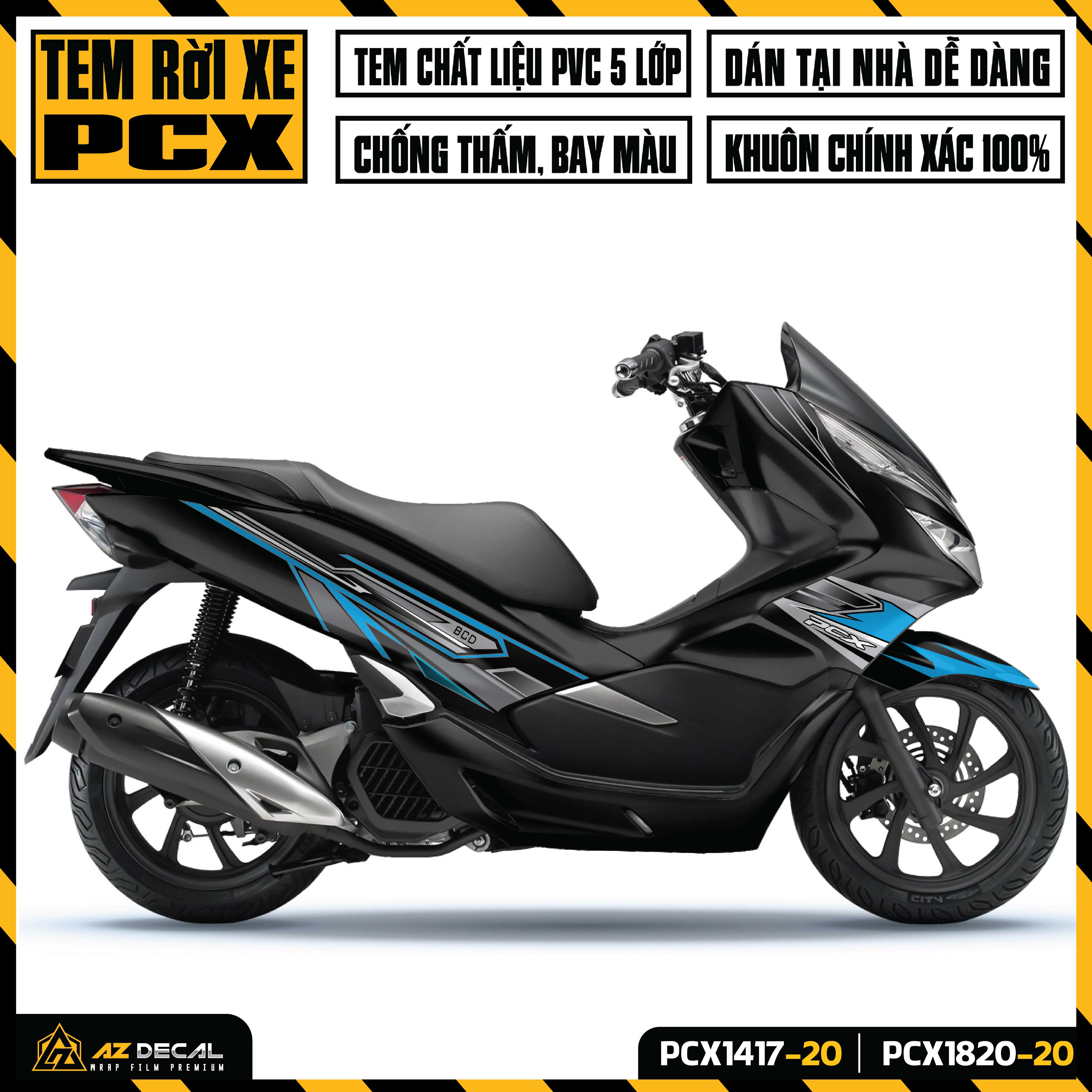 Tem Rời Dán Xe PCX 125 160 150 Mẫu BCD | PCX-20 | Decal Chế Dán Xe Máy PCX Chống Nước Bền Màu - Azde