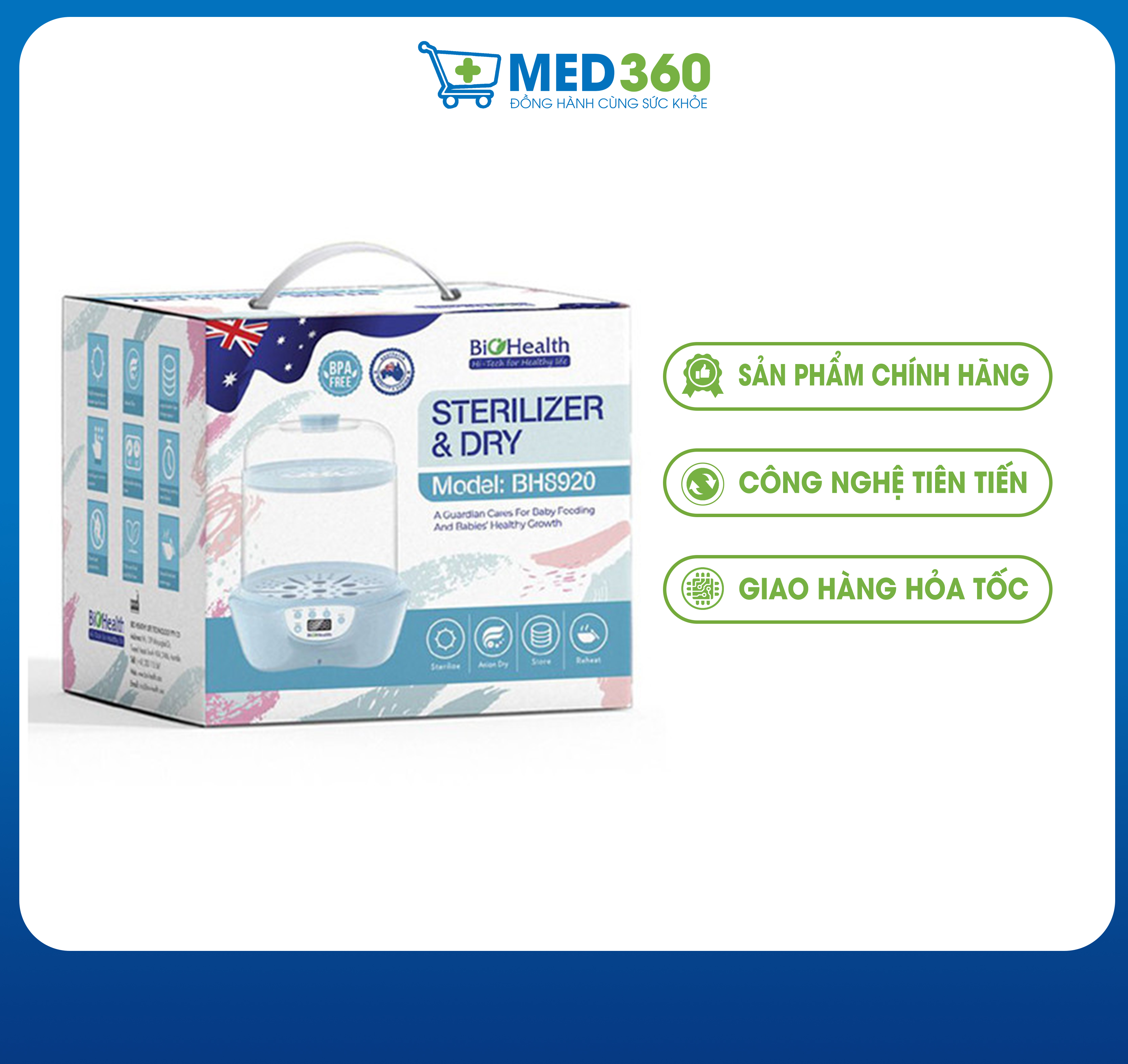 Máy tiệt trùng và sấy khô bình sữa biohealth bh8920 - tbyt med360