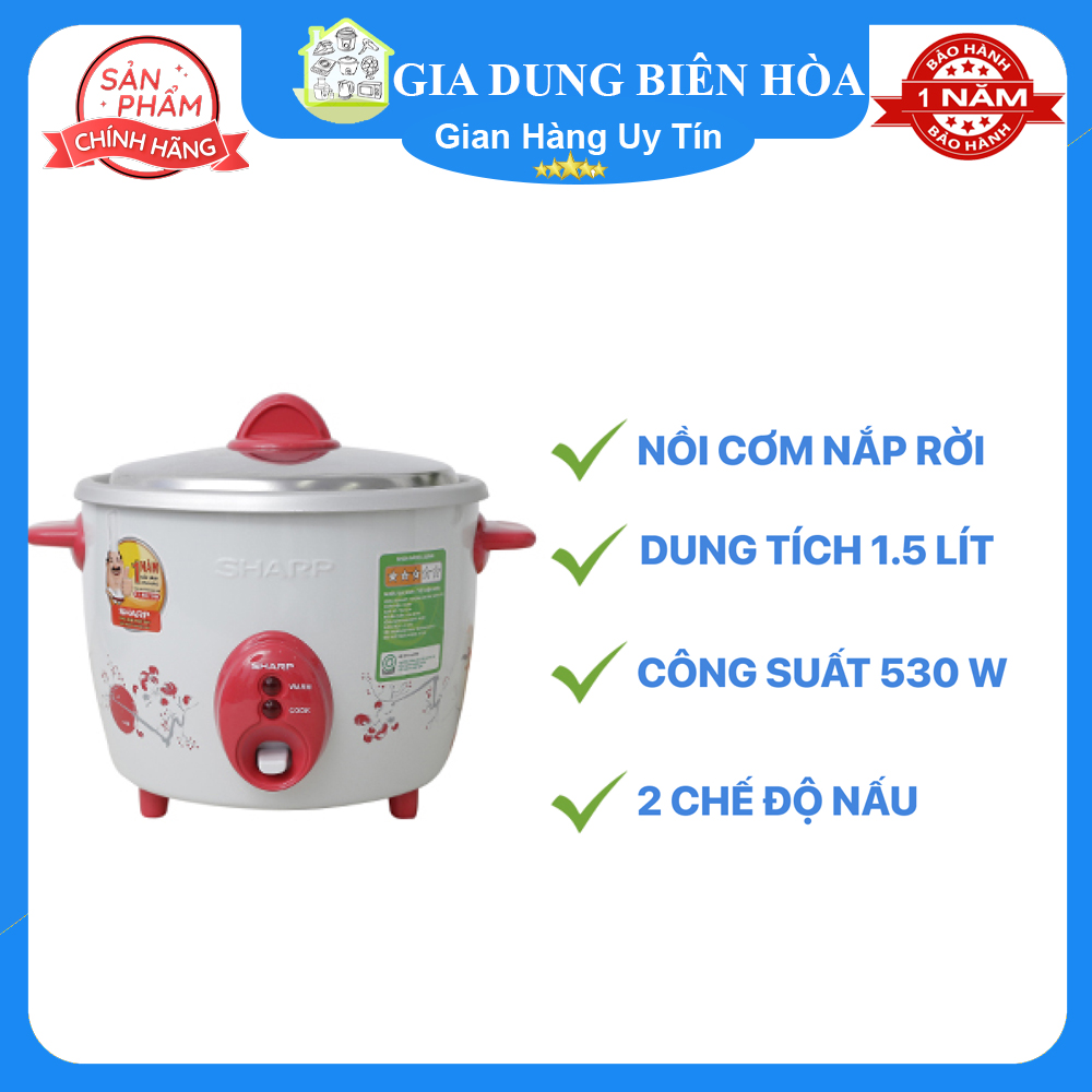 Nồi cơm điện Sharp 1.5 lít KSH-D15V-hàng chính hãng nhập khẩu thái lan_sản phẩm trưng bày - Nồi cơm điện Sharp 1.5 lít KSH-D15V có thân nồi màu trắng đỏ nổi bật, nắp bằng thép không gỉ