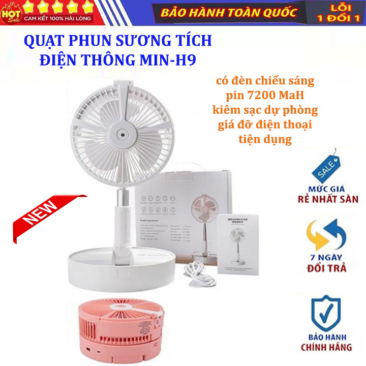 Quạt tích điện để bàn, Quạt sạc tích điện mini để bàn 3 tốc độ gió siêu mát, quạt phun sương mini kiêm đèn để bàn, đèn ngủ, sạc điện thoại với dung lượng pin 7200mAh, tốt như quạt điều hòa hơi nước