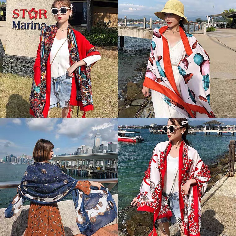 Khăn choàng đi biển boho - khăn choàng thổ cẩm phong cách vintage năng động cho nữ