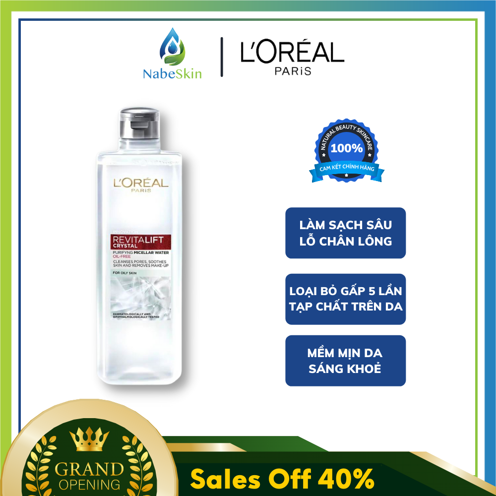 Nước tẩy trang L'Oreal Revitalift Crystal Purifying 400ml làm sạch da dầu