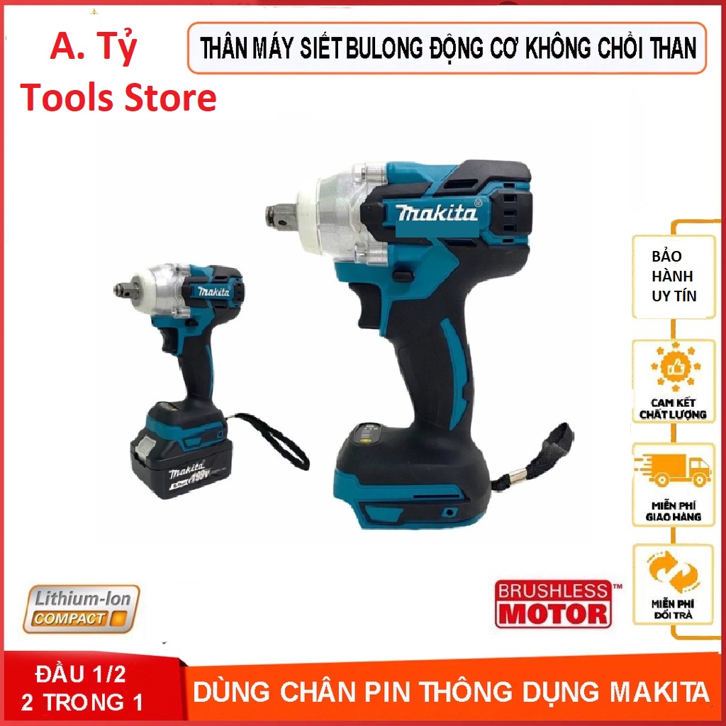 Thân máy siết bulong makita động cơ không chổi than 3 chức năng khoan, mở ốc, bắt vít tặng đầu khẩu 22mm