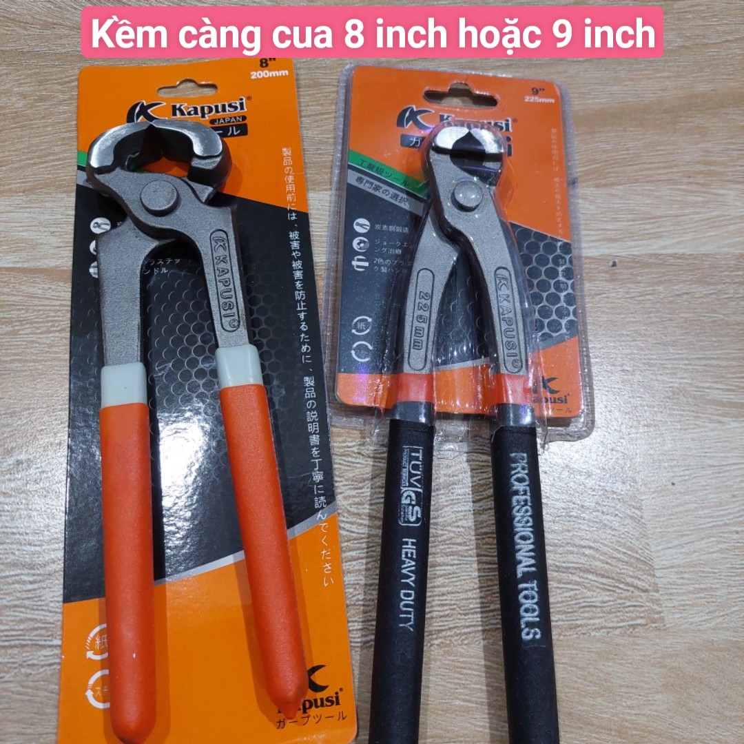 Kìm càng cua, kìm nhổ đinh hiệu KAPUSI , loại 8 inch /200mm hoặc loại 9 inch 225mm, kìm đa năng dùng để cắt, nhổ, kẹp, giữ các loại đinh, ốc vít, sắt thép các loại, chât liệu bằng thép nhật CRV , tay cầm bọc nhựa chắc chắn.