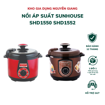 Nồi Áp Suất Sunhouse SHD1550 SHD1552 Dung Tích 5 Lít, Nồi Áp Suất Điện Màu Đỏ, Cà Phê Đa Chức Năng - Kho Gia Dụng Nguyễn Giang